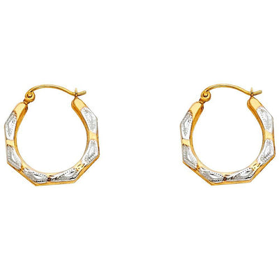 14k Two Tone Gold 18mm Polished Fancy Milgrain Hoop Earrings
