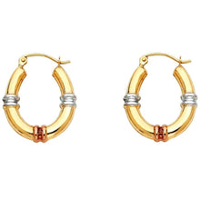 Load image into Gallery viewer, 14k Tri Color Gold 18mm Polished Oval Hinge Hoop Earrings