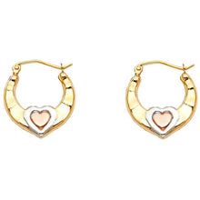 Load image into Gallery viewer, 14k Tri Color Gold 19mm Polished Crescent Ribbed Heart Hoop Earrings