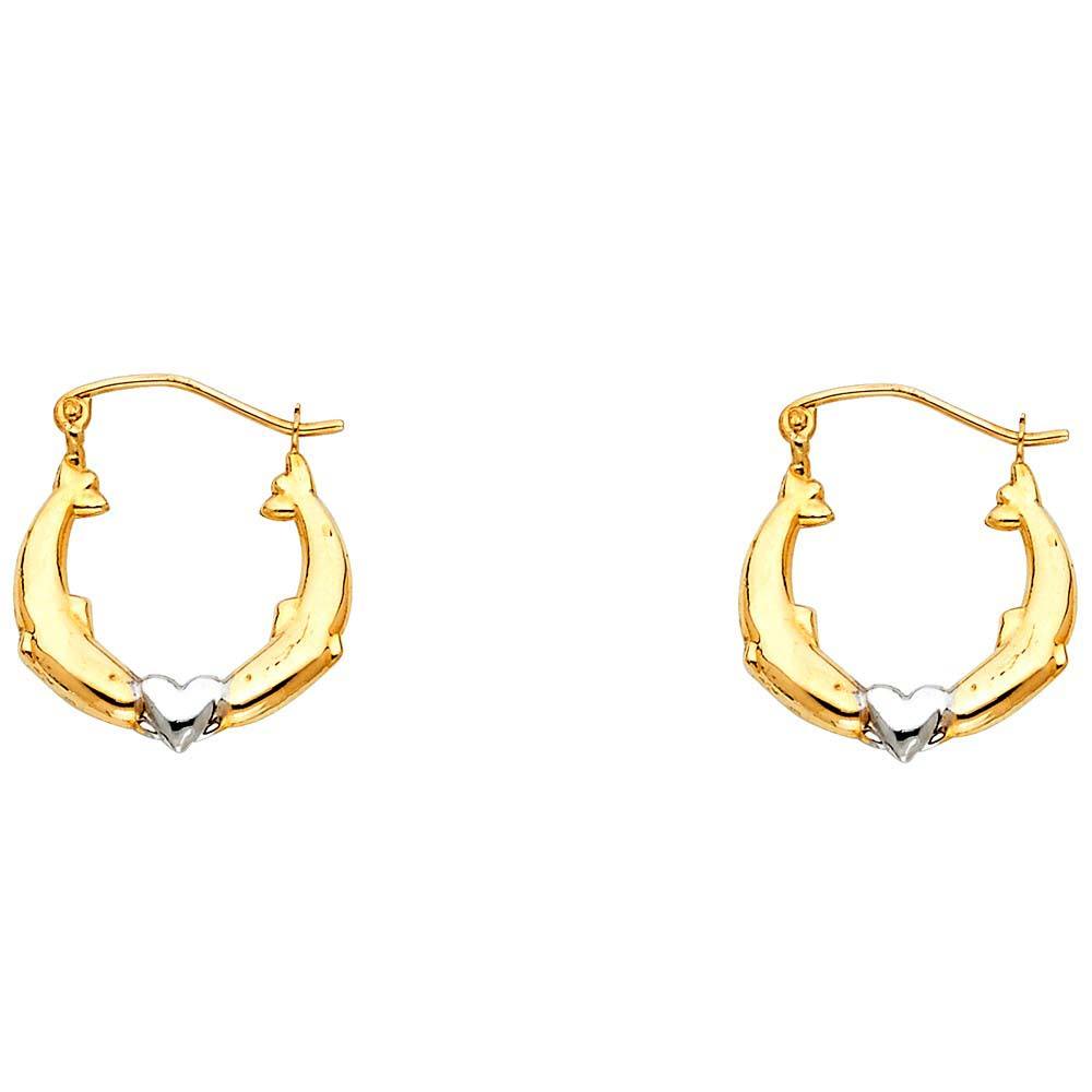 14k Two Tone Gold 17mm Dolphin Hollow Hoop Earrings