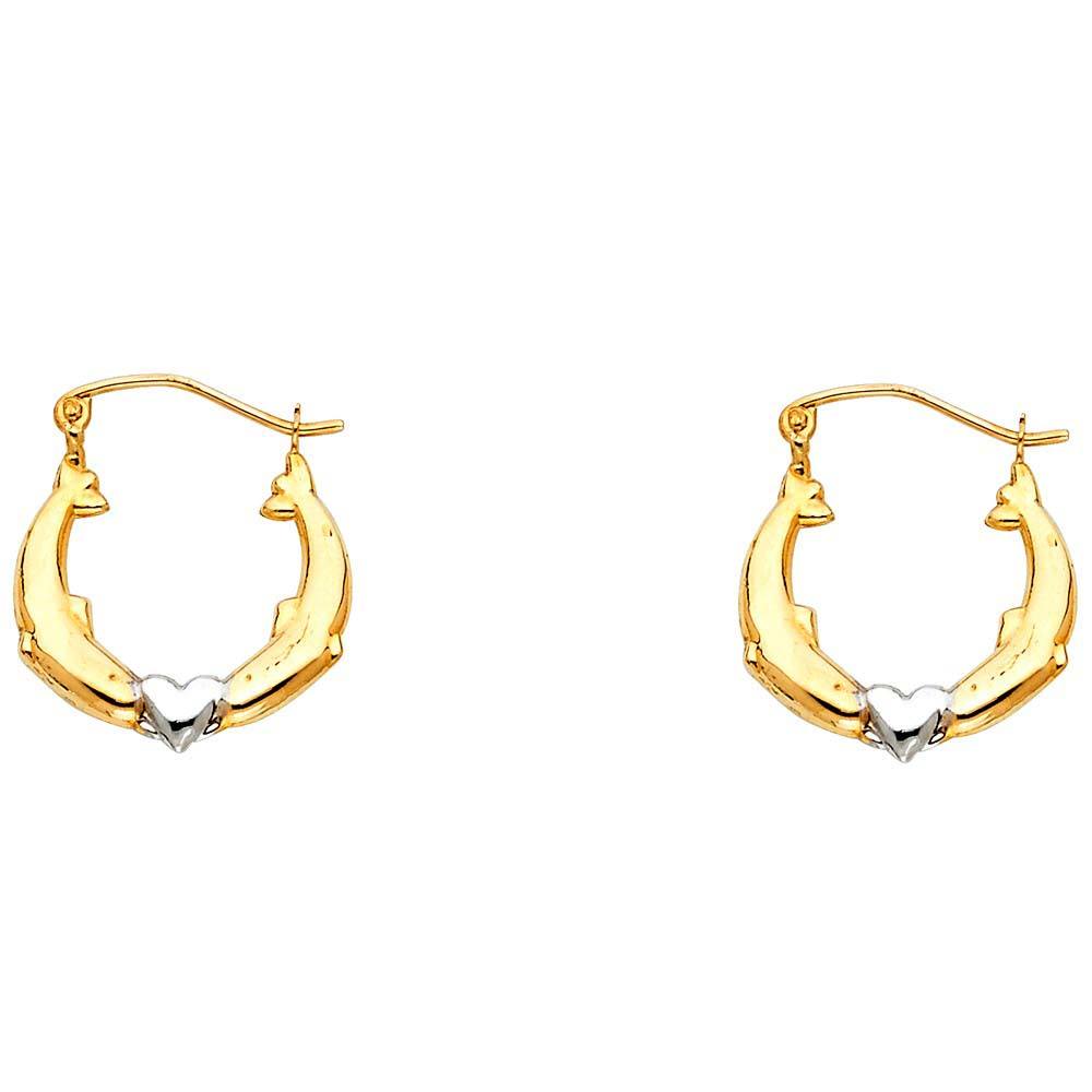 14k Two Tone Gold 17mm Dolphin Hollow Hoop Earrings