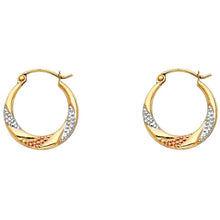 Load image into Gallery viewer, 14k Tri Color Gold 18mm Fancy Hollow Hoop Earrings