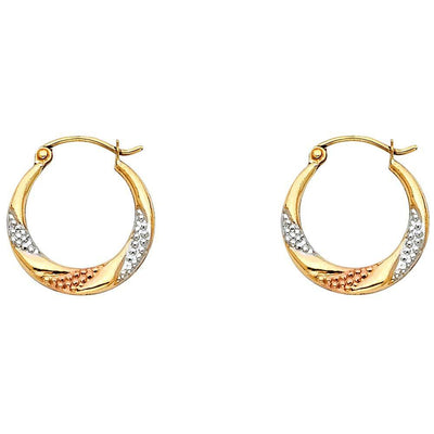 14k Tri Color Gold 18mm Fancy Hollow Hoop Earrings