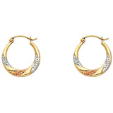 14k Tri Color Gold 18mm Fancy Hollow Hoop Earrings