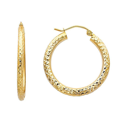 14K Yellow Gold 3mm DC Hoop Earrings