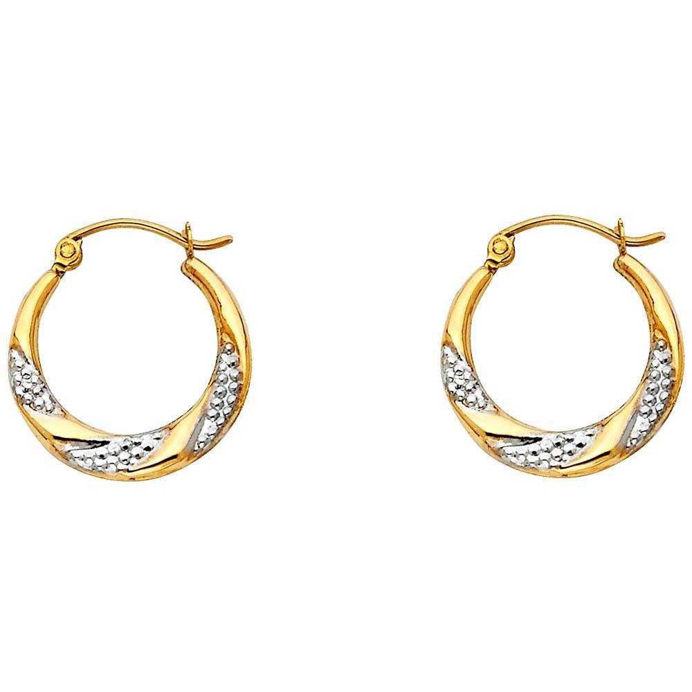 14k Two Tone Gold 18mm Fancy Hollow Hoop Earrings
