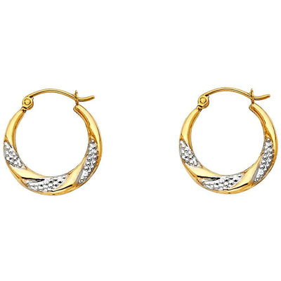 14k Two Tone Gold 18mm Fancy Hollow Hoop Earrings