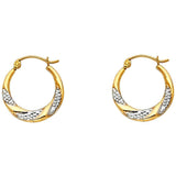 14k Two Tone Gold 18mm Fancy Hollow Hoop Earrings