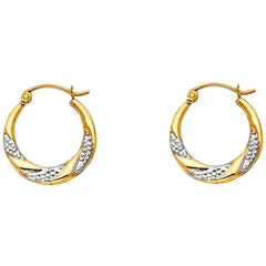 14k Two Tone Gold 18mm Fancy Hollow Hoop Earrings