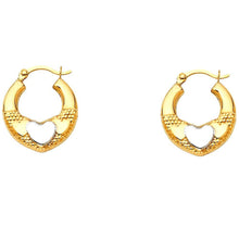 Load image into Gallery viewer, 14k Two Tone Gold 18mm Heart Fancy Hollow Hoop Earrings