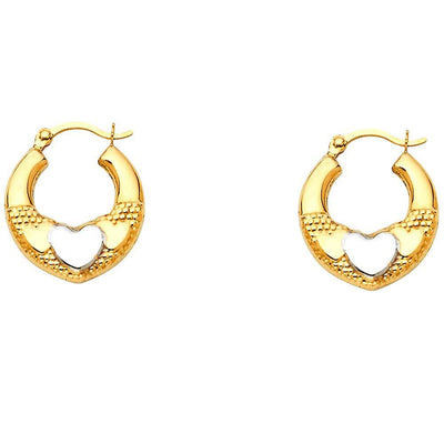 14k Two Tone Gold 18mm Heart Fancy Hollow Hoop Earrings