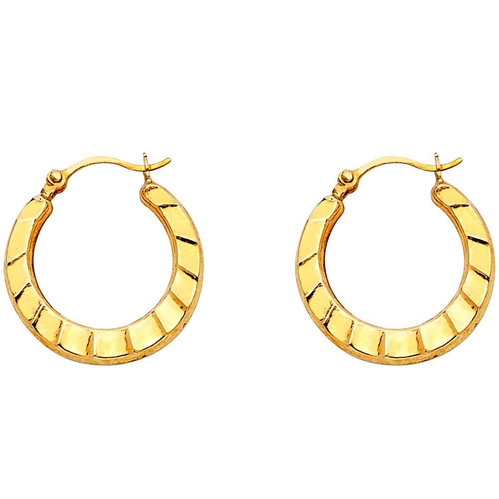 14k Yellow Gold 17mm Small Crescent Pattern Design Hoop Earrings