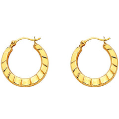 14k Yellow Gold 17mm Small Crescent Pattern Design Hoop Earrings
