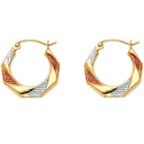 14k Tri Color Gold 17mm Fancy Hollow Hoop Earrings