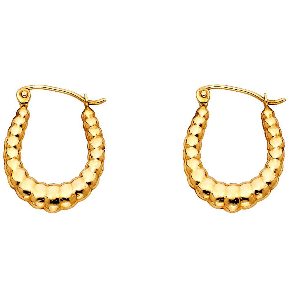 14k Yellow Gold 15mm Polished Crescent Ribbed Hoop Earrings