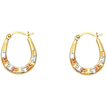 Load image into Gallery viewer, 14k Tri Color Gold 14mm Fancy Hollow Hoop Earrings