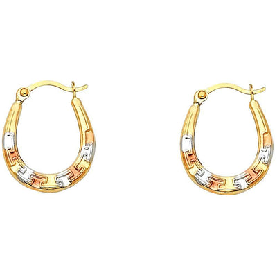 14k Tri Color Gold 14mm Fancy Hollow Hoop Earrings