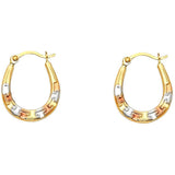 14k Tri Color Gold 14mm Fancy Hollow Hoop Earrings