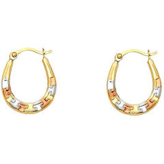 14k Tri Color Gold 14mm Fancy Hollow Hoop Earrings