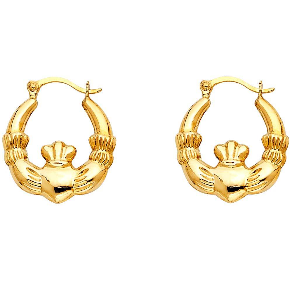 14k Yellow Gold 15mm Claddagh Hollow Hoop Earrings