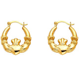 14k Yellow Gold 15mm Claddagh Hollow Hoop Earrings