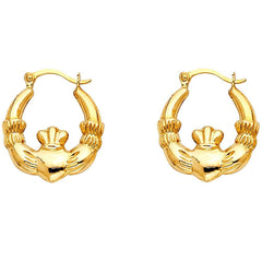 14k Yellow Gold 15mm Claddagh Hollow Hoop Earrings