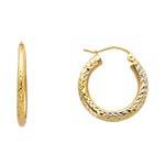 14K Yellow Gold 3mm DC Hoop Earrings