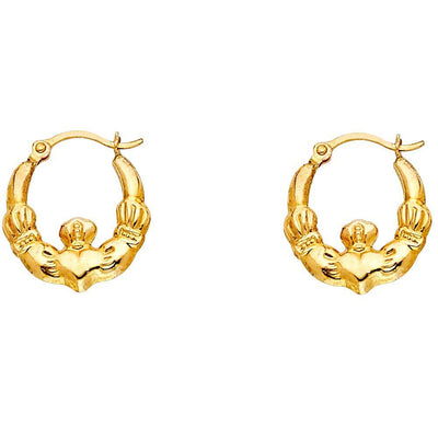 14k Yellow Gold 12mm Claddagh Hollow Hoop Earrings