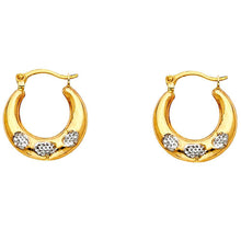 Load image into Gallery viewer, 14k Two Tone Gold 15mm Petite Crescent Polished And Textured Hoop Earrings