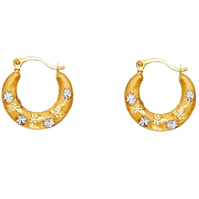 14k Two Tone Gold 15mm Petite Satin Crescent Flower Burst Hoop Earrings