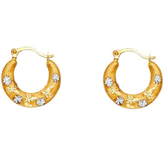 14k Two Tone Gold 15mm Petite Satin Crescent Flower Burst Hoop Earrings