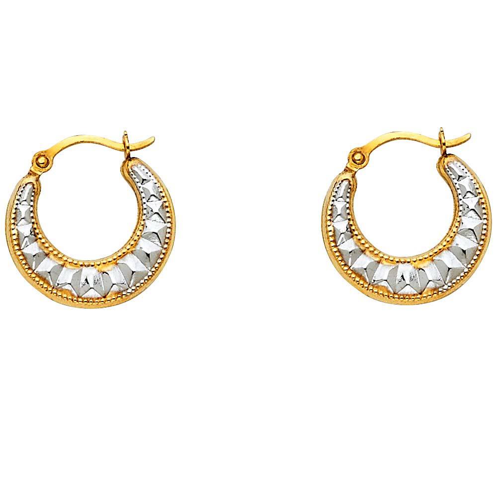 14k Two Tone Gold 15mm Petite Milgrain Hoop Earrings