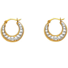 Load image into Gallery viewer, 14k Two Tone Gold 15mm Petite Milgrain Hoop Earrings