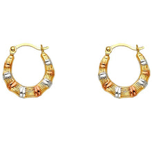 Load image into Gallery viewer, 14k Tri Color Gold 15mm Fancy Hollow Hoop Earrings