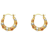 14k Tri Color Gold 15mm Fancy Hollow Hoop Earrings