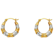 Load image into Gallery viewer, 14k Two Tone Gold 15mm Polished Textured Crescent Hoop Earrings