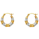 14k Two Tone Gold 15mm Polished Textured Crescent Hoop Earrings