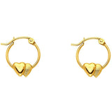 14k Yellow Gold 12mm Polished Petite Double Heart Hoop Earrings