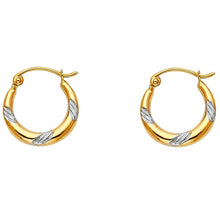 Load image into Gallery viewer, 14k Two Tone Gold 15mm Polished Petite Ribbed Swirl Design Hoop Earrings