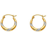 14k Two Tone Gold 15mm Polished Petite Ribbed Swirl Design Hoop Earrings