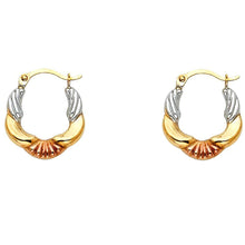 Load image into Gallery viewer, 14k Tri Color Gold 13mm Polished Petite Ribbed Swirl Shell Design Hoop Earrings
