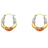 14k Tri Color Gold 13mm Polished Petite Ribbed Swirl Shell Design Hoop Earrings