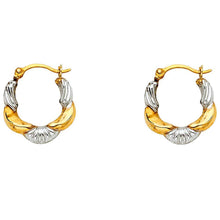 Load image into Gallery viewer, 14k Two Tone Gold 13mm Polished Petite Ribbed Swirl Shell Design Hoop Earrings