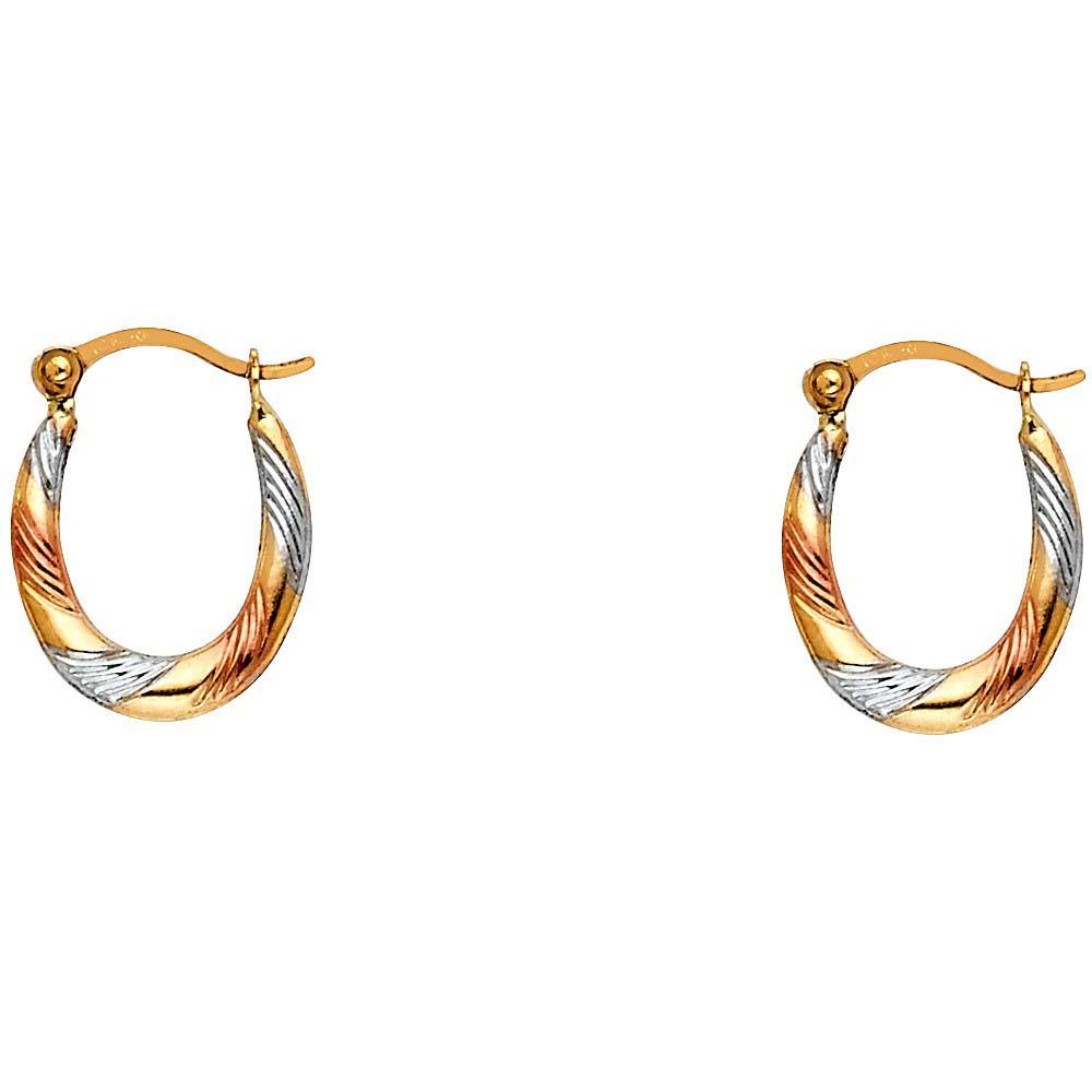 14k Tri Color Gold 12mm Polished Petite Oval Crescent Hoop Earrings