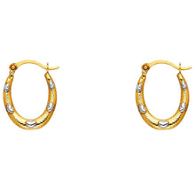Load image into Gallery viewer, 14k Two Tone Gold 12m Polished Oval Textured With Hearts Hoop Earrings