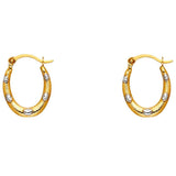14k Two Tone Gold 12m Polished Oval Textured With Hearts Hoop Earrings