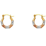 14k Tri Color Gold 12mm Polished Petite Crisscross And Heart Hoop Earrings