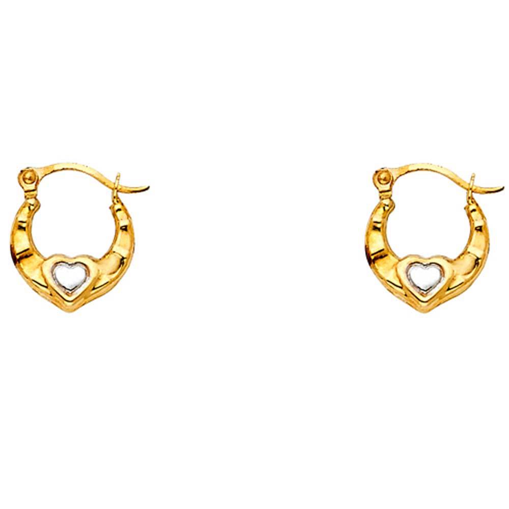 14k Two Tone Gold Polished Petite Crescent Heart Hoop Earrings