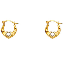 Load image into Gallery viewer, 14k Two Tone Gold Polished Petite Crescent Heart Hoop Earrings
