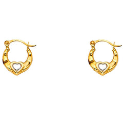 14k Two Tone Gold Polished Petite Crescent Heart Hoop Earrings